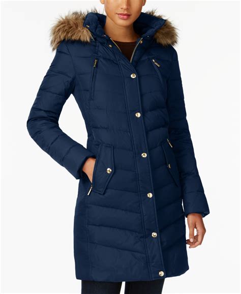 michael kors coat long faux fur hooded down|michael michael kors hooded faux fur trim down puffer coat.